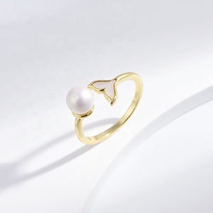 custom plata 925 sterling <b>silver</b> shell pearl wedding <b>ring</b> 18k gold plated gemstone <b>adjustable</b> summer cute cheap <b>rings</b> for girls - Product Image 3