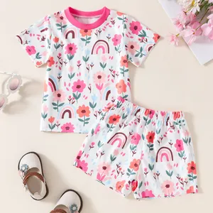 blumenmuster säuglingskleidungssets 2-teilig neugeborene kinder t-shirt-set sommer kleinkindbekleidung