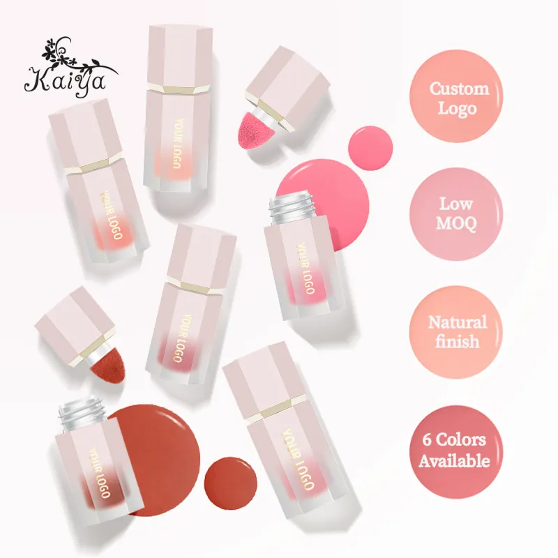 Low MOQ Customize Logo Moist Face Makeup Cream Flush Cheek Tint Smooth Pink Blush Vegan Liquid Blush Private Label