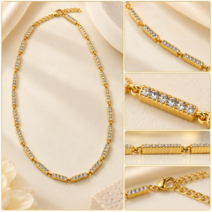 Collar Delgado de Oro con Barra de Cristales de Una Sola Hilera para Mujer, Joyería Diaria de Oficina, Suministro de Fábrica - Product Image 3