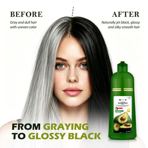 Shampoo Colorante all'Avocado 400ml Senza Ammoniaca, Contiene Erbe Naturali, Copertura Rapida dei Capelli Grigi, <span class=keywords><strong>Colore</strong></span> Nero Permanente 3 in 1 Colorazione e Cura - Product Image 4