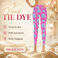 Leggings rose et turquoise tie-dye à imprimé cercles rétro, doux, extensibles et taille haute, coupe ajustée, pour la gym, le yoga et les soirées