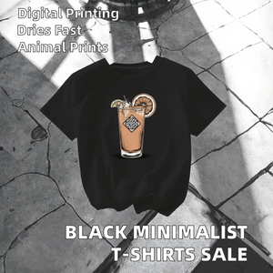 Venta al por Mayor de Camisetas de Manga Corta para Mujer, Cuello Redondo, Poliéster Transpirable, Diseño Minimalista con Estampado Animal Negro - Product Image 2