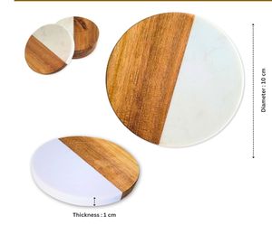 Sous-verres ronds en bois d'acacia et en marbre de style campagnard, blancs pour gravure au laser avec logo personnalisé - Product Image 3