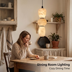 Luminaire suspendu 3 niveaux <span class=keywords><strong>en</strong></span> marbre onyx naturel, style Mid-Century, avec finition <span class=keywords><strong>cuivre</strong></span> doré, pour salon, éclairage d'ambiance - Product Image 3