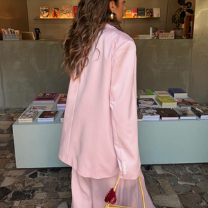 Elegante Blazer <span class=keywords><strong>in</strong></span> <span class=keywords><strong>raso</strong></span> rosa e gonna lunga <span class=keywords><strong>in</strong></span> vita elastica <span class=keywords><strong>in</strong></span> due pezzi 2025 <span class=keywords><strong>donna</strong></span> autunno set gonna formale da <span class=keywords><strong>donna</strong></span> - Product Image 3