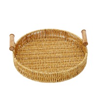 Tissé bois plastique osier plateau stockage organisateur panier comme nourriture fruits panier pique-nique stockage Homme support canne panier stockage