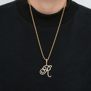 Collane con Pendente Hip-Hop SQ Stile Europeo Americano, Design a Lettere Corsive a Blocco, in Rame Placcato Oro 18K con Zirconi, per Discoteca e Nightclub - Product Image 2