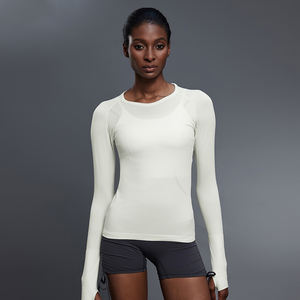 IPRETTY Logotipo personalizado Fitness Gym Yoga Slim Fit Crop Tops Running Workout Thumb Hole <span class=keywords><strong>Camiseta</strong></span> de manga larga para mujer - Product Image 5