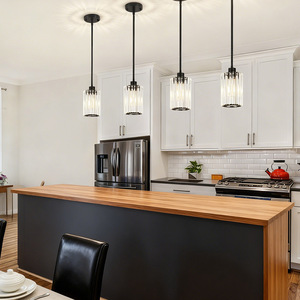 Lámpara colgante de cristal redonda negra E27 LED con altura ajustable para cocina, barra o isla - Product Image 2