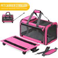 Poussette à roulettes grande taille approuvée par les compagnies aériennes pour chat et chien, motif solide en nylon, chariot de transport pour animaux de compagnie, fermeture éclair rose, roues écologiques, voyage