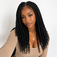 Perruque synthétique Lace Front Dreadlock tressée à la main, style Goddess Locs, avec pointes bouclées, afro kinky, en fibre haute température
