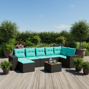 Set Divano da Esterno Moderno in Polyrattan Nero per 8 Persone con Cuscini - Design Contemporaneo - Product Image 2