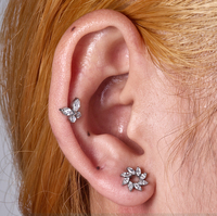 Piercing Labret en Titane de Grade Implantaire ASTM F136 G23 avec Zircon Cubique Marquise Papillon 16G pour Tragus, Cartilage, Hélix, Lèvre et Bijoux de Corps