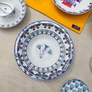 Juego de cena de porcelana de hueso de estilo europeo colorido con placa de cargador de porcelana con patrón de planta hecha de cerámica - Product Image 4