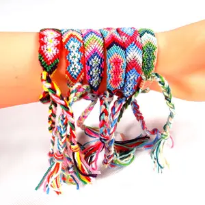 Wholesale Hand Made Jewelry Ethnic Adjustable Colorful Cotton String Wrap Fabric Woven Boho Friendship Bracelet