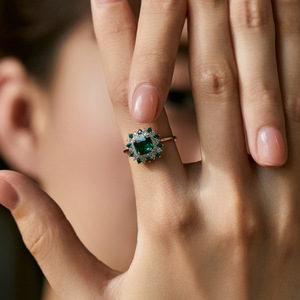 S925 <b>silver</b> <b>Emerald</b> Cut Green Gemstone <b>Ring</b> With Diamond Pave Setting Women's Classic Engagement <b>Ring</b> - Product Image 4