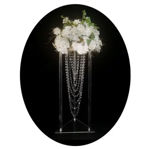 Centros de mesa de acrílico de cristal transparente alto en forma de triángulo, centros de mesa de flores transparentes de acrílico para fiesta de eventos