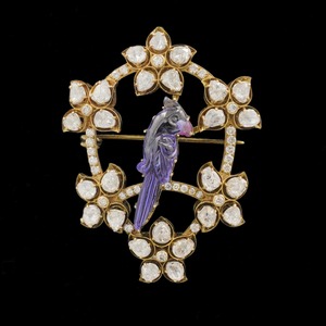 Nouvelle broche pendentif en or 18 carats en forme d'oiseau avec diamants Polki royaux pour femme, bijou de luxe artisanal fait main - Product Image 1