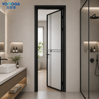 Puerta de Baño de Vidrio y Aluminio Anticorrosiva, Superficie Acabada, Diseño Moderno para Hotel, Villa, Escuela, Larga Vida Útil