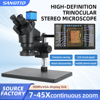 SANQTID TD-745P-720P 7-45X Trinocular Stereomicroscope Mobile Phone PCB Repair HDMI Hybrid Welding Microscope Large Work Table
