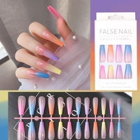 Faux ongles à presser en gros, couvrance totale, avec colle, motif papillon pré-dessiné, en acrylique forme cercueil pour doigts