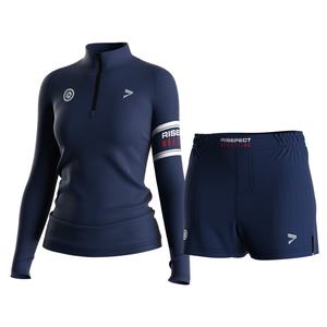 ชุดมวยปล้ำผู้หญิงดีไซน์มินิมอล เสื้อครอปซิป 1/4 ตัว และกางเกงขาสั้นออกกำลังกาย สำหรับฝึกซ้อมในสโมสรหรือโรงเรียน - Product Image 1