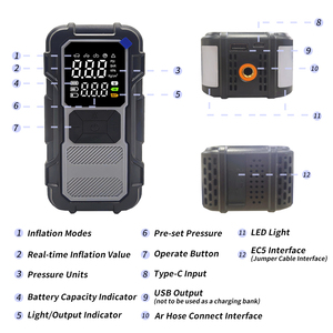 Démarreur de batterie avec pompe à air - Démarreur de batterie de voiture 800A de pointe + Gonfleur de pneus, <span class=keywords><strong>Station</strong></span> d'alimentation portable rechargeable - Product Image 4