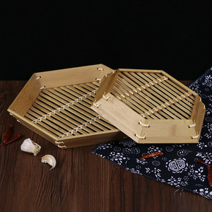 Bamboo Hexagonal <b>Tray</b> With High Rim Multifunctional Serving For Fruit Dessert And Steamed Buns Home Hotel Use - Product Image 3