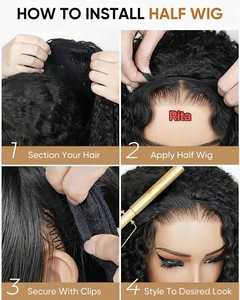 Perruque mi-tête bouclée Pixie birmane naturelle, sans colle, prête à porter, en cheveux humains, sans colle ni <span class=keywords><strong>gel</strong></span>, pour débutantes, perruques 3-en-1 bouclées crépues à porter en inversée - Product Image 2