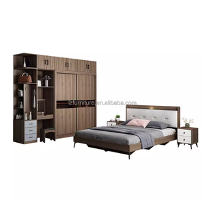 Ensembles complets de meubles de chambre en bois personnalisables et abordables avec cadre de lit, tête de lit, armoire et coiffeuse pour appartements - Product Image 4