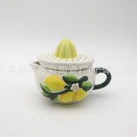 Théière à double paroi en céramique, série Citron, à motifs en relief et peinte à la main, style européen, tasse à café créative, fabriquée au Fujian pour la maison