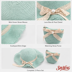 Topi Pantai Musim Panas Berbahan Rafia dengan Pinggiran Lebar untuk Wanita, Kasual, Cocok untuk Aktivitas Luar Ruangan, Bordir Payet, Tali Renda, Pita, Motif Kotak-kotak - Product Image 2