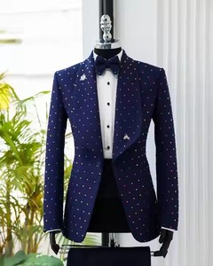 Blazer de mariage sur mesure avec revers châle <span class=keywords><strong>Costume</strong></span> de smokings en pierre sur mesure Skinny Rhinestones Costumes de la marine pour hommes - Product Image 3