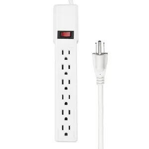 Multi function 6 AC Outlets Power Bar Extension Cord Surge Protector Safety Power Strip White for South America