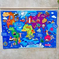 Tableau mural éducatif en feutre pour enfants, design moderne, carte du monde et sites célèbres, tapis de jeu éducatif en flanelle pour la rentrée scolaire