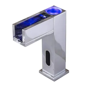 Beelee-grifo de agua automático de latón cromado, con Sensor automático, grifos de lavabo LED