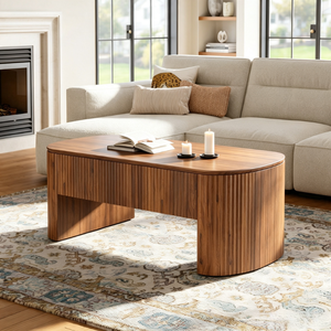 Table basse relevable ovale en chêne massif <span class=keywords><strong>Letao</strong></span> Tao au design moderne, grand espace de rangement, table centrale longue de luxe minimaliste - Product Image 1