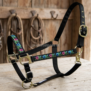 Nylon Flower Printed <b>Halter</b> for Horses - Vibrant Blue Black Turquoise Color - Assorted Colors Possible - Double Stitching - Product Image 3