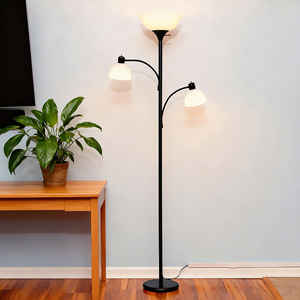 Lampadaire moderne à LED, hauteur réglable, corps en fer, abat-jour blanc, pour salon, chambre à coucher, bureau - Product Image 1