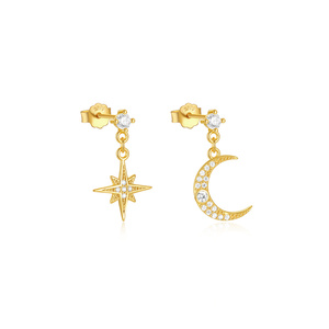 Pendientes de Plata 925 con Diseño de Estrella y Luna, con Zirconia en Forma de Gota de Agua, para Uso Diario - Product Image 1
