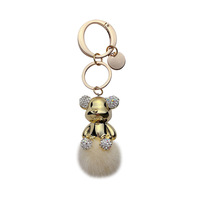 En gros Dessin Animé Électrolytique Couleur Porte-clés Pompon Porte-clés Ours Blingbling Porte-clés pour Dame (KC313C)