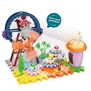 New Design 63 Pieces Kids Learning Blocks Set Educational DIY Plastic Brick Toys Electric Gear Toy Set