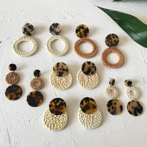 Geometric Bohemian Crochet Weave Earrings Woman Handmade Jewelry Rattan Earrings