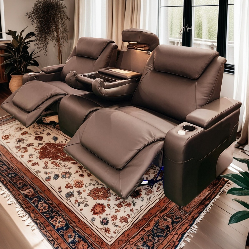 Modern Wood Frame Power Recliner Sofa