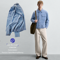 Veste en jean floqué pour homme avec revers à motif laser, multi-poches, style workwear, pour le bureau, les trajets quotidiens et les occasions décontractées