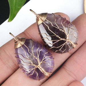 Pendentif en cristal naturel en forme de goutte, enveloppé de fil, pour la lithothérapie, vente en gros - Product Image 2