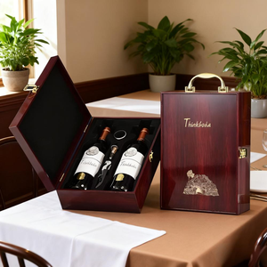 Boîte à vin en <span class=keywords><strong>bois</strong></span> <span class=keywords><strong>de</strong></span> luxe faite à la main finition piano Logo personnalisé pour 2 bouteilles-pour thé bière whisky tequila champagne cadeau - Product Image 2