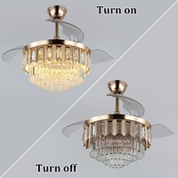 Plafonnier LED avec ventilateur, design en fer et cristaux, 42 pouces, 3 pales rétractables, dimmable avec télécommande, pour chambres modernes