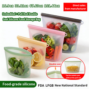 冷蔵庫用 シリコン保存バッグ 再利用可能 厚手 透明 密閉 自立式 - Product Image 1
